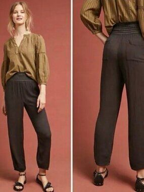 Anthropologie Ett:Twa Sulawesi Smocked Harem Pants Black Rayon EUC Size Small